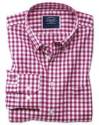  Classic Fit Non-iron Raspberry Gingham Poplin Cotton Casual Shirt Single Cuff Size Medium By Charles Tyrwhitt