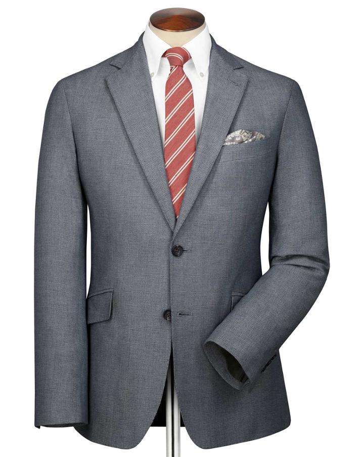  Slim Fit Black And Blue Semi-plain Stretch Cotton Cotton Blazer Size 44 By Charles Tyrwhitt