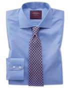  Slim Fit Luxury Non-iron Prince Of Wales Check Blue Cotton Dress Shirt Single Cuff Size 15/34 By Charles Tyrwhitt