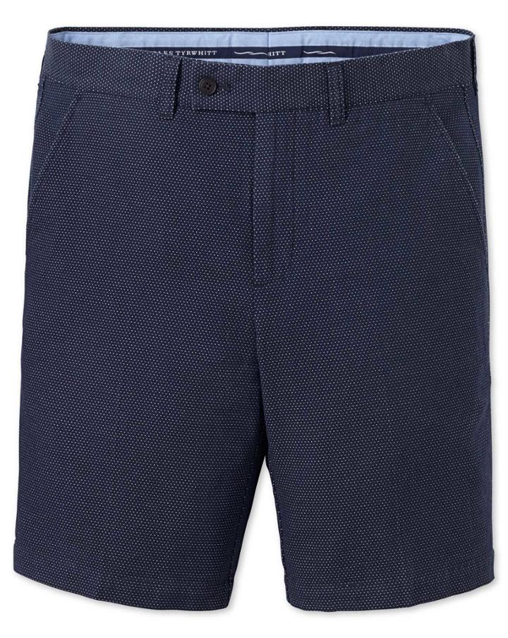 Charles Tyrwhitt Charles Tyrwhitt Dark Navy Dobby Slim Fit Cotton Shorts Size 34