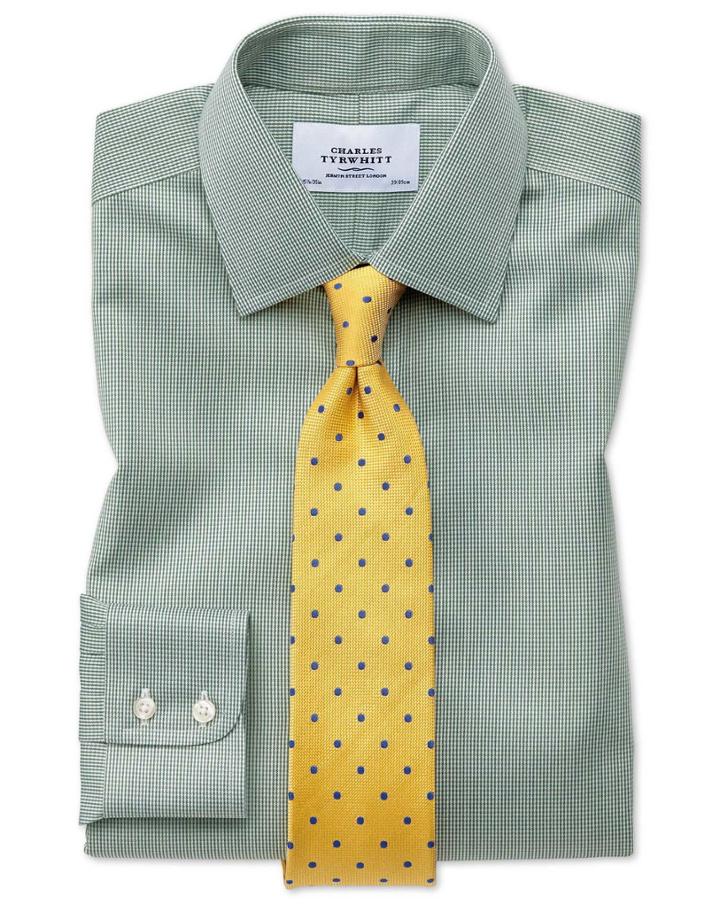 Charles Tyrwhitt Classic Fit Non-iron Puppytooth Olive Green Cotton Dress Casual Shirt French Cuff Size 15.5/33 By Charles Tyrwhitt