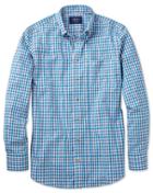 Charles Tyrwhitt Charles Tyrwhitt Slim Fit Non-iron Poplin Turquoise Check Cotton Dress Shirt Size Xs