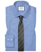  Extra Slim Fit Non-iron Blue Royal Panama Cotton Dress Shirt Single Cuff Size 14.5/33 By Charles Tyrwhitt