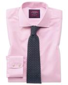  Classic Fit Luxury Non-iron Prince Of Wales Check Pink Cotton Dress Shirt Single Cuff Size 15.5/35 By Charles Tyrwhitt