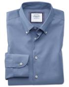 Charles Tyrwhitt Extra Slim Fit Button-down Business Casual Non-iron Mid Blue Cotton Dress Shirt Single Cuff Size 14.5/32 By Charles Tyrwhitt