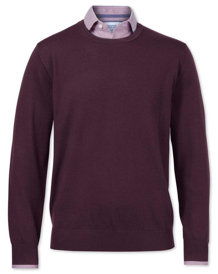  Wine Merino Wool Crew Neck Sweater Size Xl By Charles Tyrwhitt