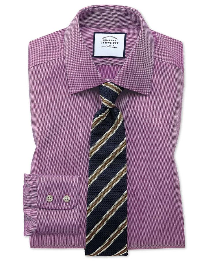  Classic Fit Non-iron Berry Arrow Weave Cotton Dress Shirt French Cuff Size 15.5/35 By Charles Tyrwhitt