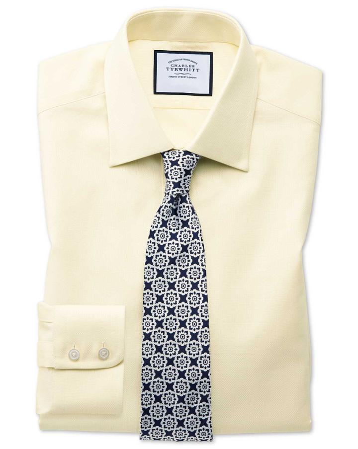 Classic Fit Egyptian Cotton Royal Oxford Yellow Dress Shirt Single Cuff Size 15.5/33 By Charles Tyrwhitt