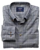 Charles Tyrwhitt Charles Tyrwhitt Classic Fit Navy And Brown Check Tweed Look Cotton Dress Shirt Size Large