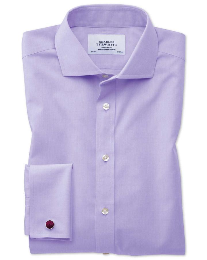 Charles Tyrwhitt Extra Slim Fit Spread Collar Non-iron Poplin Lilac Cotton Dress Casual Shirt Single Cuff Size 14.5/32 By Charles Tyrwhitt