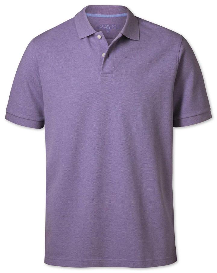  Lilac Melange Pique Cotton Polo Size Xl By Charles Tyrwhitt