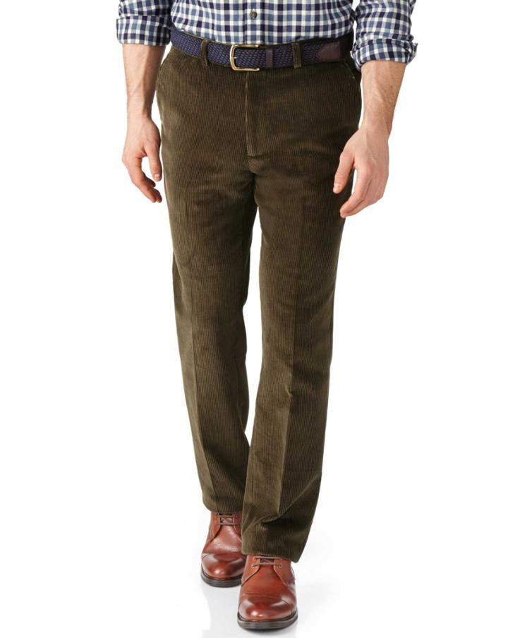  Olive Slim Fit Jumbo Cord Cotton Tailored Pants Size W30 L32 By Charles Tyrwhitt