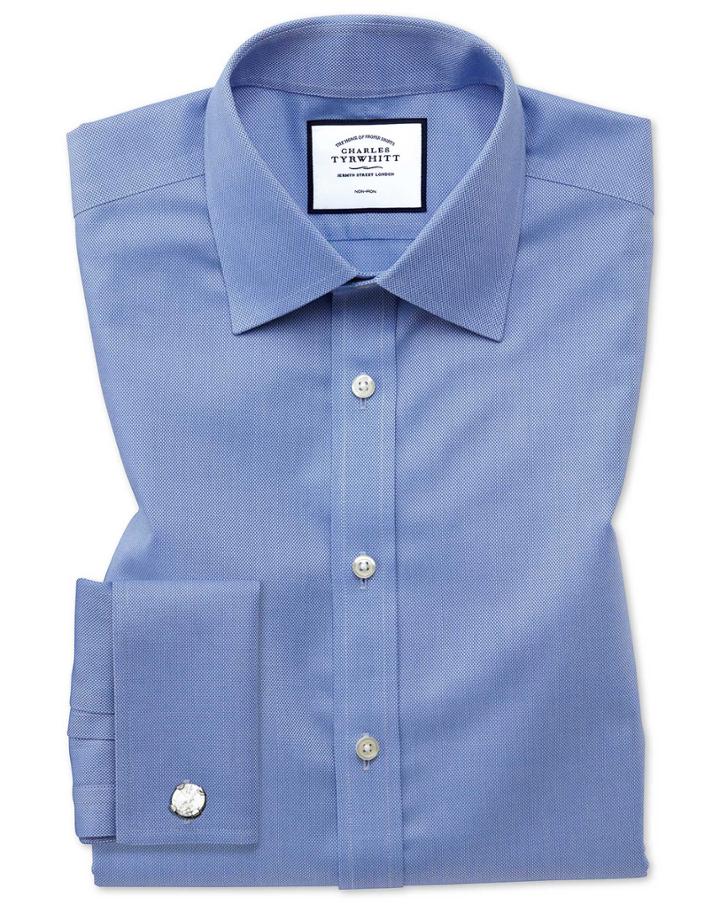  Slim Fit Non-iron Blue Royal Panama Cotton Dress Shirt Single Cuff Size 15/34 By Charles Tyrwhitt