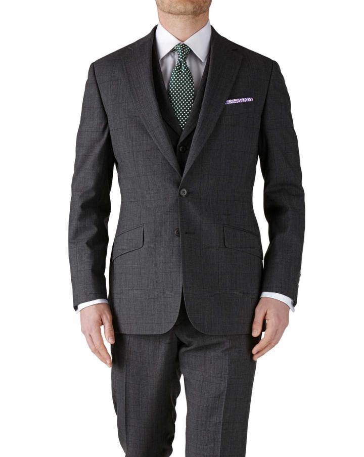 Charles Tyrwhitt Charles Tyrwhitt Grey Check Slim Fit Flannel Business Suit Wool Jacket Size 36