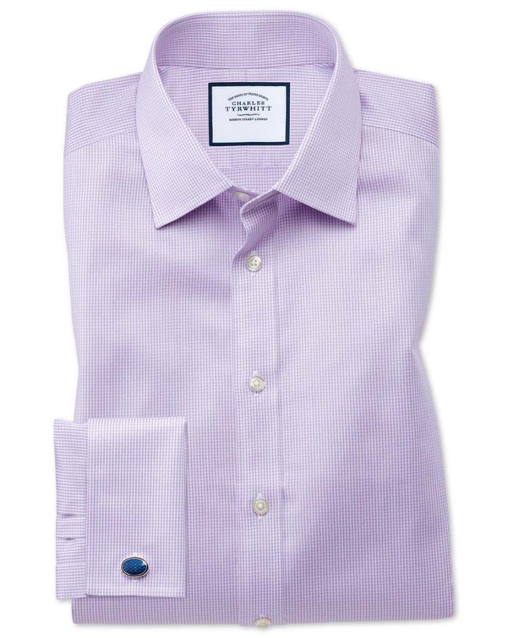 Charles Tyrwhitt Slim Fit Non-iron Puppytooth Lilac Cotton Dress Shirt Single Cuff Size 14.5/32 By Charles Tyrwhitt