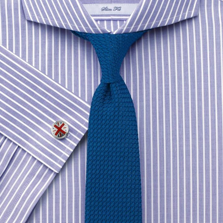 Charles Tyrwhitt Slim Fit Extreme Spread Collar End-on-end Stripe Lilac Cotton Dress Casual Shirt French Cuff Size 17/34 By Charles Tyrwhitt