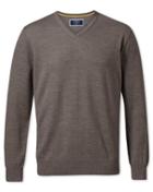  Mocha Merino Wool V-neck Sweater Size Large By Charles Tyrwhitt