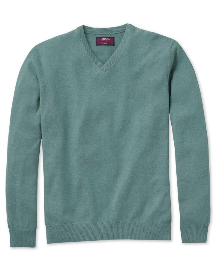  Light Green Cashmere V-neck Sweater Size Large By Charles Tyrwhitt