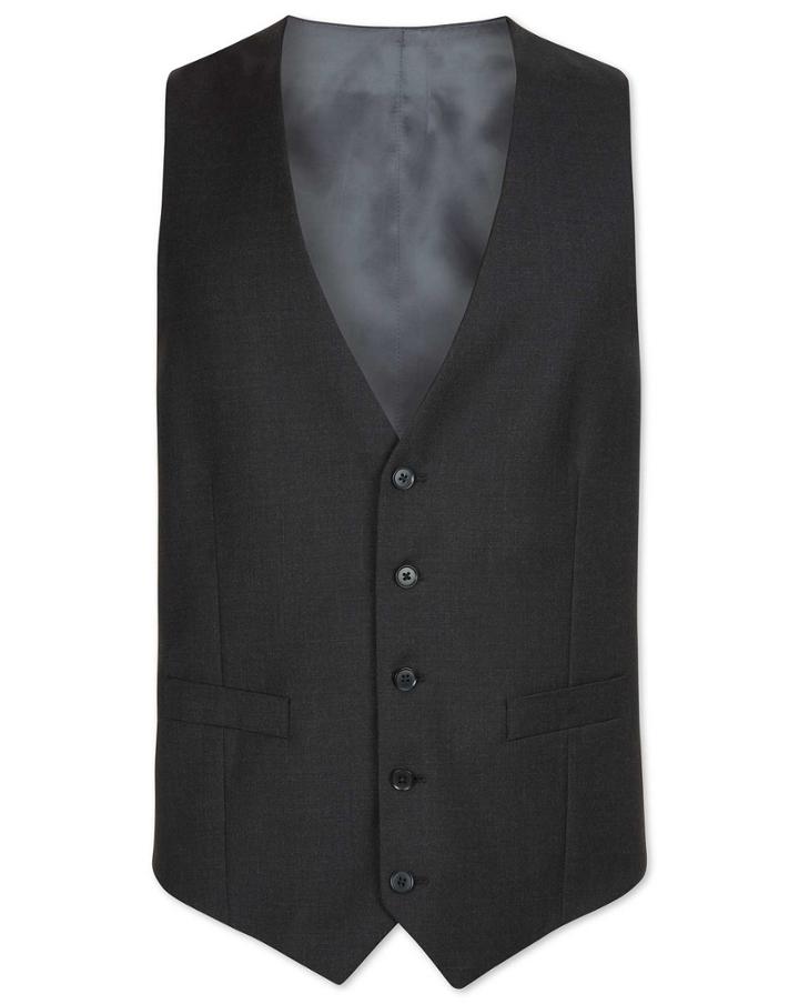  Charcoal Adjustable Fit Twill Business Suit Wool Waistcoat Size W38 By Charles Tyrwhitt