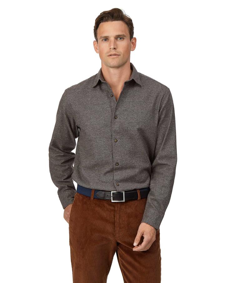  Classic Fit Brown Puppytooth Winter Flannel Cotton Casual Shirt Single Cuff Size Large By Charles Tyrwhitt