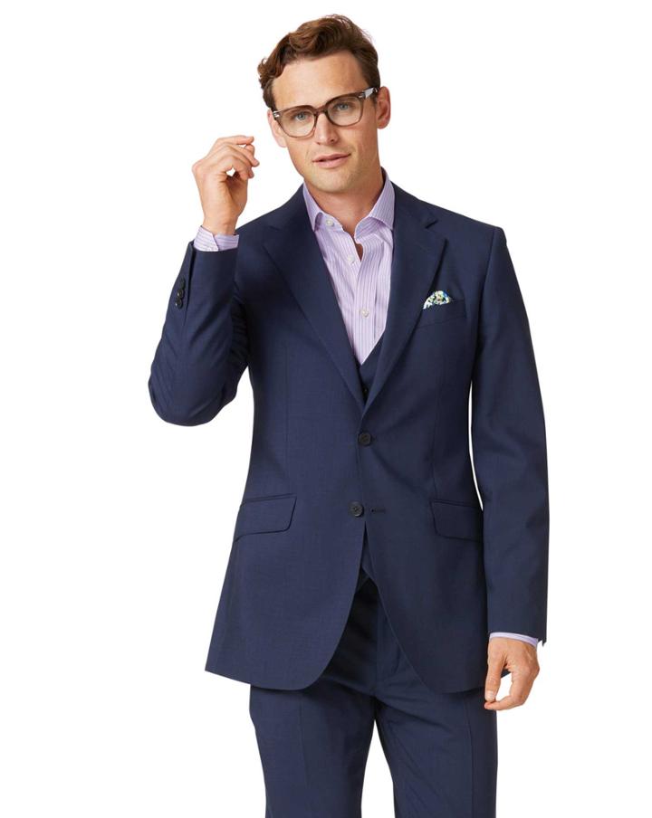  Navy Slim Fit Step Weave Suit Wool Jacket Size 38 By Charles Tyrwhitt