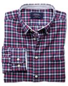 Charles Tyrwhitt Charles Tyrwhitt Slim Fit Blue And Red Check Washed Oxford Cotton Dress Shirt Size Xs