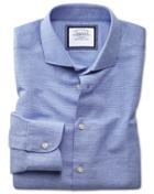  Slim Fit Spread Collar Business Casual Linen Cotton Blue Cotton Linen Mix Dress Shirt Single Cuff Size 17/34 By Charles Tyrwhitt