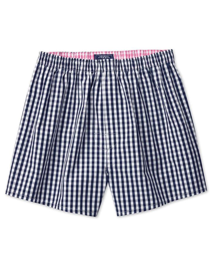 Charles Tyrwhitt Charles Tyrwhitt Navy Gingham Check Woven Boxer Shorts Size Xxl