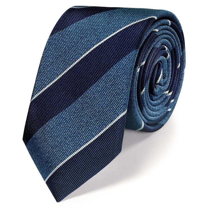 Charles Tyrwhitt Charles Tyrwhitt Classic Slim Blue And Navy Wide Stripe Melange Tie