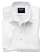Charles Tyrwhitt Slim Fit Cotton Linen Short Sleeve White Plain Casual Shirt Single Cuff Size Medium By Charles Tyrwhitt