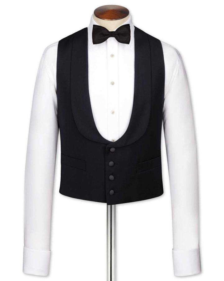  Black Adjustable Fit Shawl Collar Tuxedo Wool Vest Size W36 By Charles Tyrwhitt