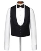  Black Adjustable Fit Shawl Collar Tuxedo Wool Vest Size W36 By Charles Tyrwhitt
