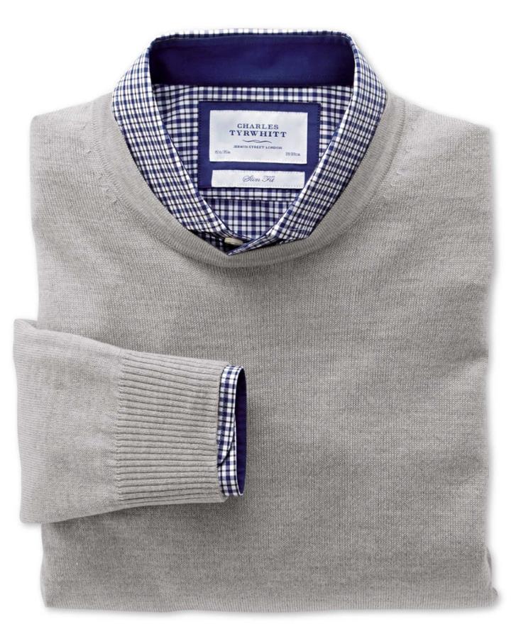 Charles Tyrwhitt Charles Tyrwhitt Silver Merino Wool Crew Neck Jumper