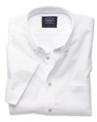  Classic Fit White Washed Oxford Short Sleeve Cotton Casual Shirt Single Cuff Size Large By Charles Tyrwhitt