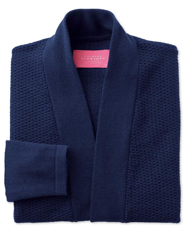 Charles Tyrwhitt Charles Tyrwhitt Navy Textured Long Line Merino Wool Cardigan Size 10