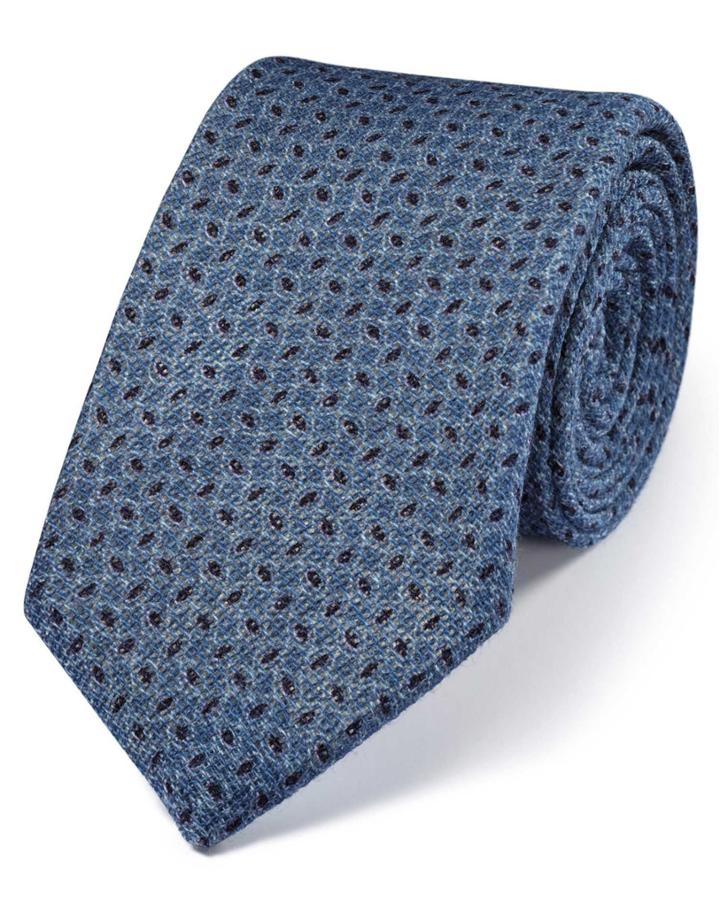Charles Tyrwhitt Indigo Blue And Navy Wool Luxury Italian Geometric Tie By Charles Tyrwhitt