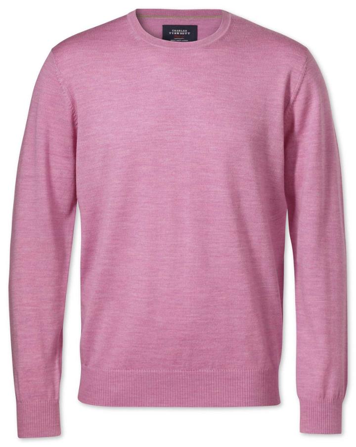  Light Pink Merino Wool Crew Neck Sweater Size Medium By Charles Tyrwhitt
