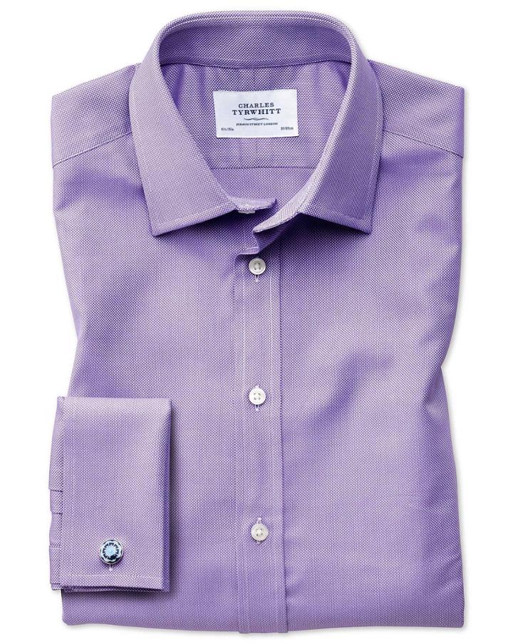 Charles Tyrwhitt Extra Slim Fit Egyptian Cotton Royal Oxford Lilac Dress Shirt Single Cuff Size 14.5/32 By Charles Tyrwhitt