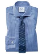 Charles Tyrwhitt Super Slim Fit Spread Collar Non-iron Puppytooth Royal Blue Cotton Dress Shirt Single Cuff Size 14.5/33 By Charles Tyrwhitt