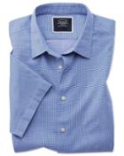  Classic Fit Royal Blue Micro Check Short Sleeve Soft Texture Cotton Casual Shirt Single Cuff Size Large By Charles Tyrwhitt