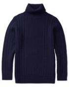  Navy Chunky Cable Knit Lambswool Roll Neck Jumper Size Medium By Charles Tyrwhitt