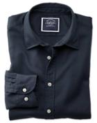 Charles Tyrwhitt Classic Fit Washed Dark Navy Honeycomb Textured Cotton Casual Shirt Single Cuff Size Large By Charles Tyrwhitt