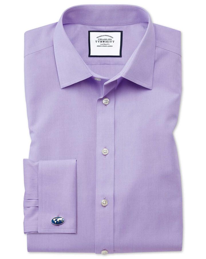 Charles Tyrwhitt Slim Fit Non-iron Poplin Lilac Cotton Dress Shirt Single Cuff Size 14.5/33 By Charles Tyrwhitt