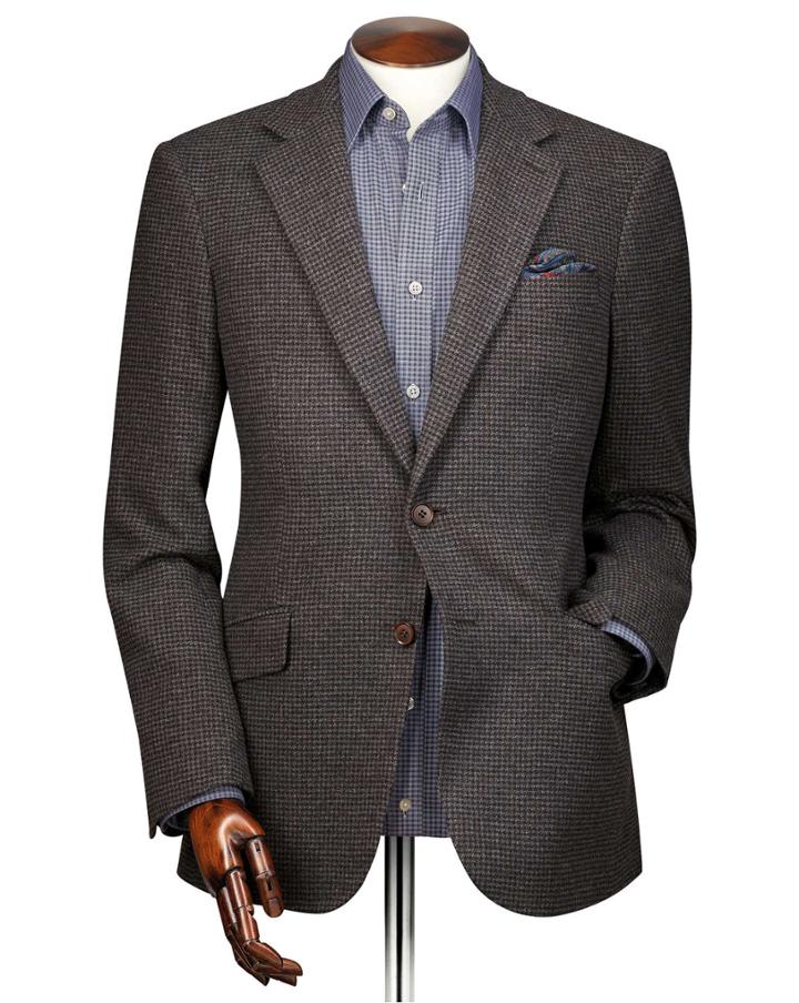  Classic Fit Brown Puppytooth Wool Wool Jacket Size 38 By Charles Tyrwhitt