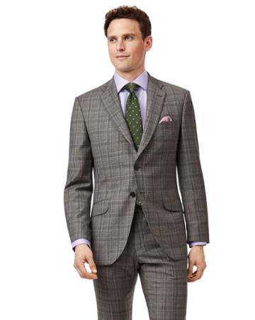 Grey And Lilac Prince Of Wales Check Slim Fit Italian Suit Wool Jacket Size 36 By Charles Tyrwhitt