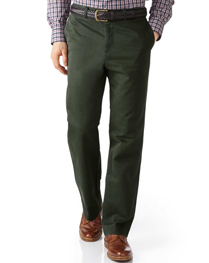 Charles Tyrwhitt Charles Tyrwhitt Dark Green Classic Fit Flat Front Cotton Chino Pants Size W30 L38