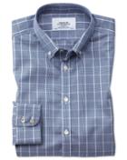 Charles Tyrwhitt Classic Fit Button-down Non-iron Prince Of Wales Navy Blue And White Cotton Dress Shirt Single Cuff Size 15.5/33 By Charles Tyrwhitt
