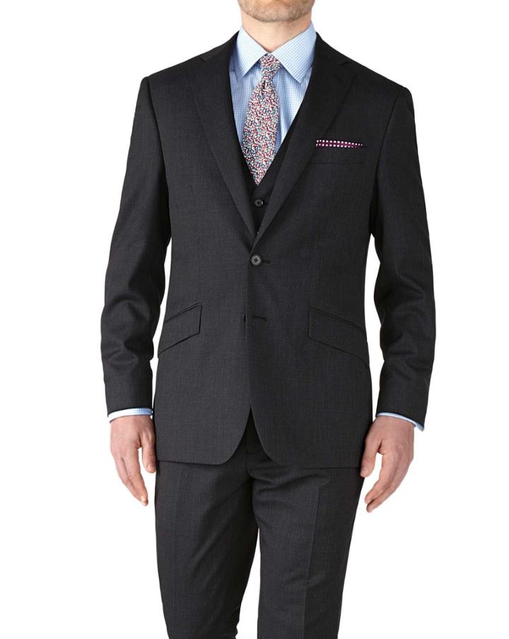 Charles Tyrwhitt Charles Tyrwhitt Charcoal Slim Fit End-on-end Business Suit Wool Jacket Size 36