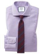  Extra Slim Fit Non-iron Spread Collar Lilac Grid Check Oxford Stretch Cotton Dress Shirt Single Cuff Size 14.5/32 By Charles Tyrwhitt