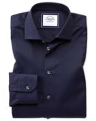 Charles Tyrwhitt Extra Slim Fit Semi-spread Collar Business Casual Navy Textured Egyptian Cotton Dress Shirt Single Cuff Size 14.5/33 By Charles Tyrwhitt